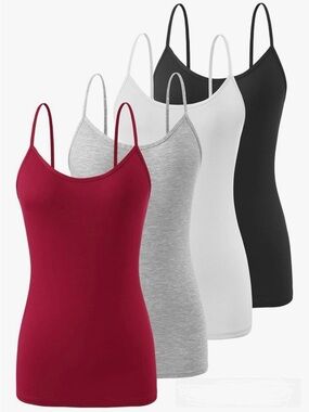 Women’s Spaghetti Strap Tank Top - 4-Pack (Burgundy, Gray, White, Black)